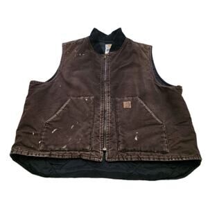 Carhartt V02 DKB Quilted Duck Vest Brown Canvas Workwear Size 3XL Regular USA